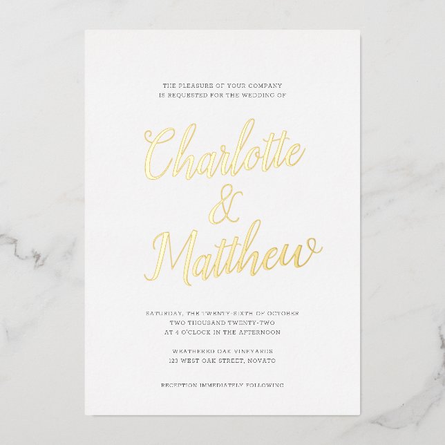 Oversized Name Calligraphy Script Wedding REAL Foil Invitation (Front)