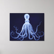 Oversized Octopus Triptych in Blue Canvas Print