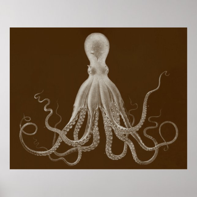Oversized Octopus Triptych Print in Brown (Front)
