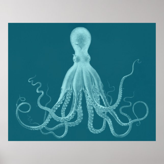 Oversized Octopus Triptych Print in Turquoise (Front)