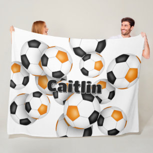 oversized orange black soccer balls girls boys fleece blanket