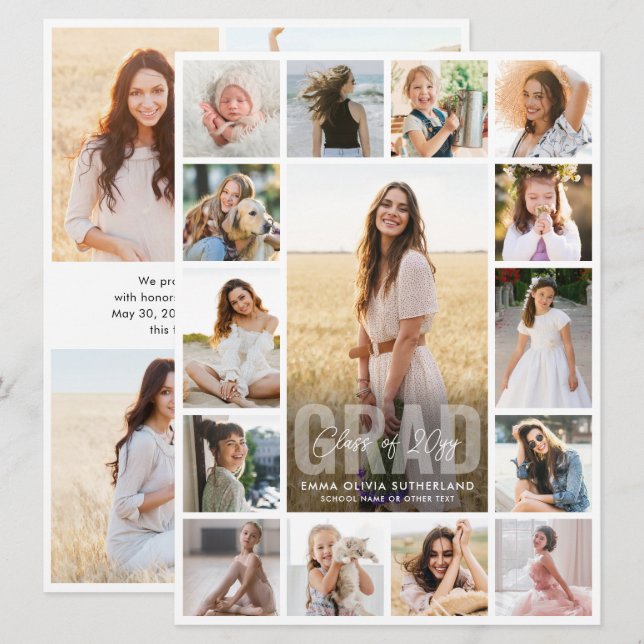 Oversized Photo Collage Modern Overlay Graduation Announcement (Front/Back)