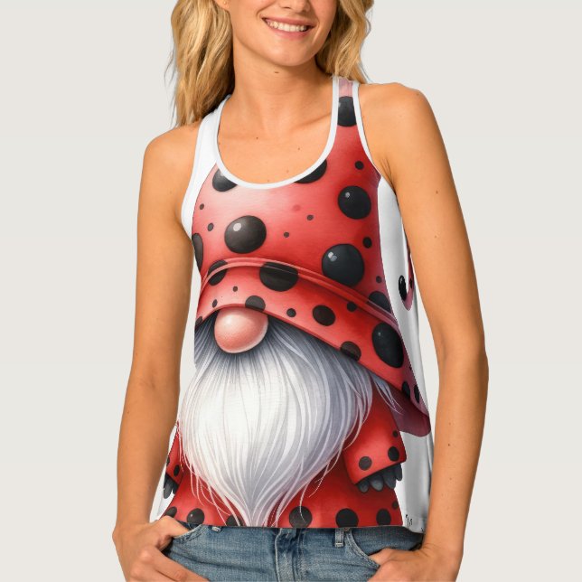 Oversized Print Ladybug Gnome Women's Tank Top (Front)