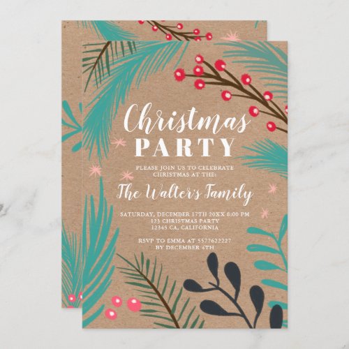 Oversized rustic kraft branch mistletoe Christmas Invitation