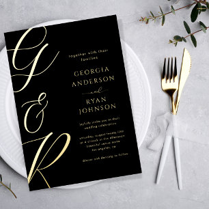 Oversized Script Monogram Dark Faded Photo Wedding Foil Invitation