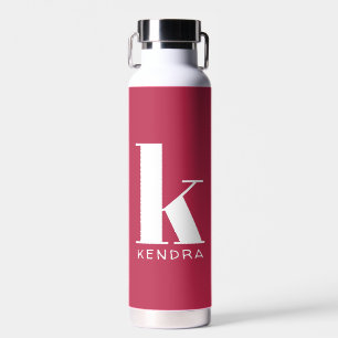 Oversized Simple Monogram on Vivid Magenta Water Bottle