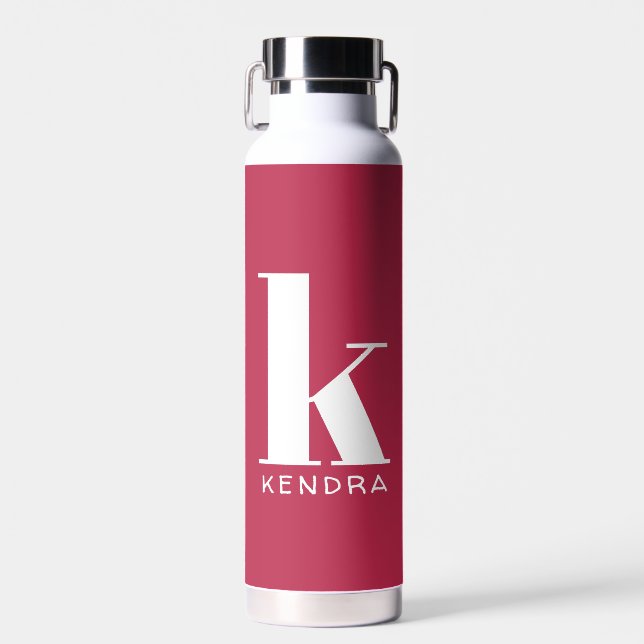 Oversized Simple Monogram on Vivid Magenta Water Bottle (Front)