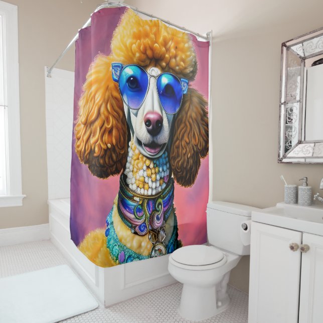 Oversized Sunglasses Poodle Dog Shower Curtain (In Situ)