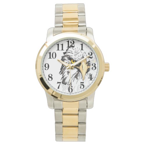 Oversized Two_Tone Bracelet Watch With Eagle 