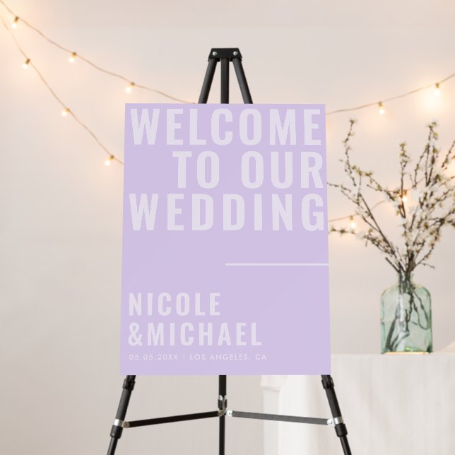 Oversized Typography Lilac Wedding Welcome Sign (In Situ (Stand))
