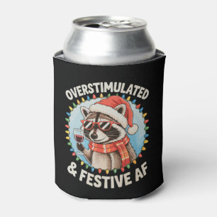 Overstimulated And Festive Af Feral Raccoon Xmas Can Cooler