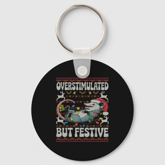 Overstimulated But Festive Ossum Christmas Ugly Sw Keychain (Front)