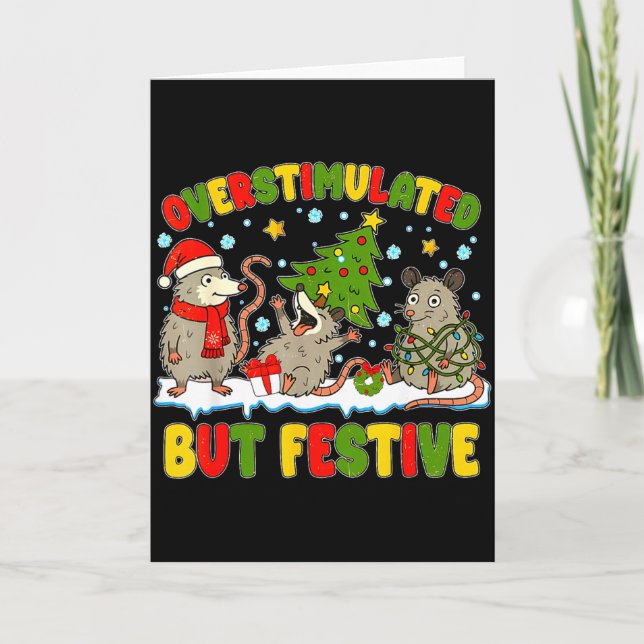 Overstimulated But Festive Ossum Ugly Sweater Chri Card (Front)