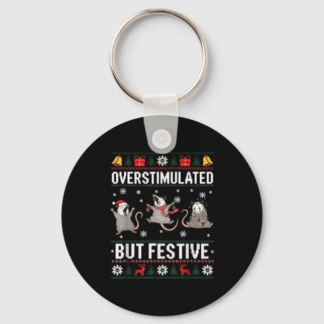 Overstimulated But Festive Ossum Ugly Sweater Chri Keychain (Front)