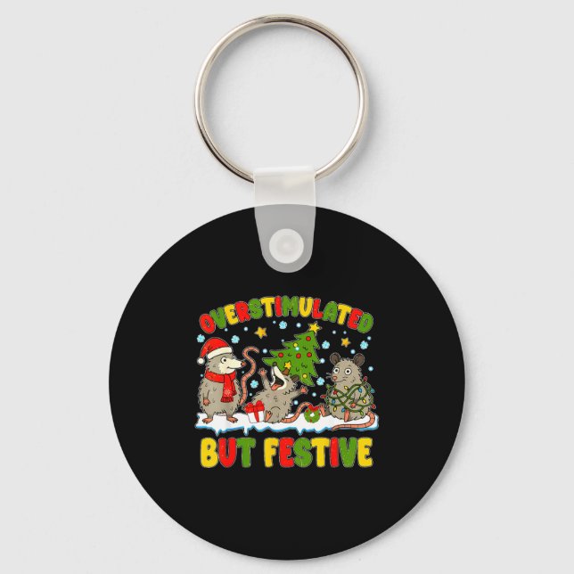 Overstimulated But Festive Ossum Ugly Sweater Chri Keychain (Front)