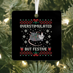 Overstimulated But Festive Possum Christmas Funny Metal Ornament