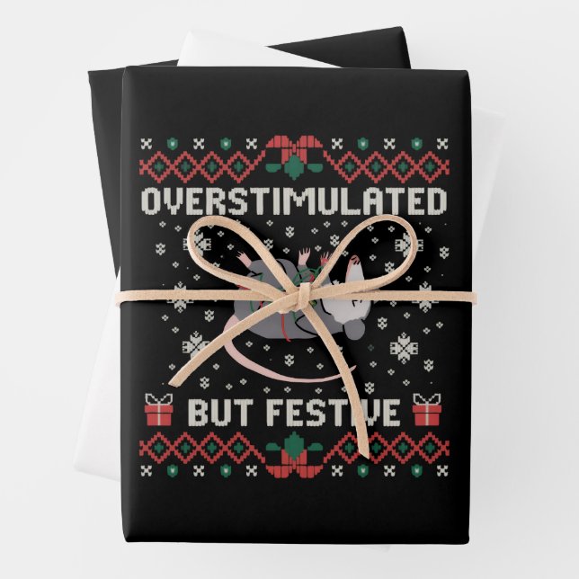Overstimulated But Festive Possum Christmas Funny  Wrapping Paper Sheets (In situ)
