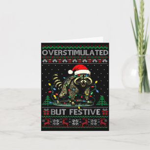 Overstimulated But Festive Raccoon Christmas Pajam Card
