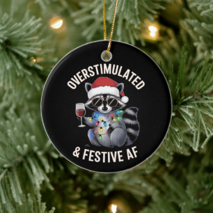 Overstimulated & Festive AF Raccoon Espresso Lover Ceramic Ornament