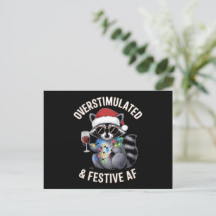 Overstimulated & Festive AF Raccoon Espresso Lover Holiday Postcard