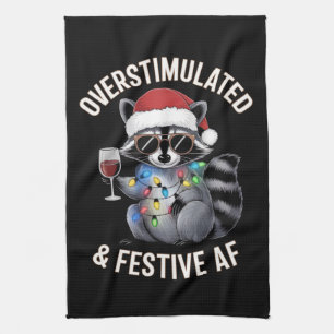 Overstimulated & Festive AF Raccoon Espresso Lover Kitchen Towel