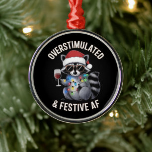 Overstimulated & Festive AF Raccoon Espresso Lover Metal Ornament