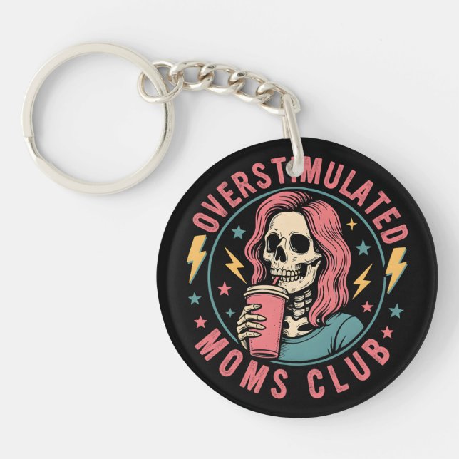 Overstimulated Moms Club Skull Messy Mom Life Keychain (Front)