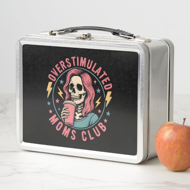 Overstimulated Moms Club Skull Messy Mom Life Metal Lunch Box (In Situ)