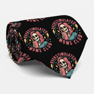 Overstimulated Moms Club Skull Messy Mom Life Neck Tie