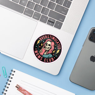Overstimulated Moms Club Skull Messy Mom Life Sticker