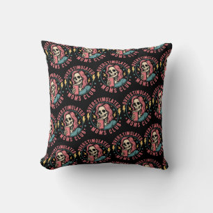 Overstimulated Moms Club Skull Messy Mom Life Throw Pillow
