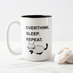 Overthink Sleep Repeat Sleeping Cat Two-Tone Coffee Mug