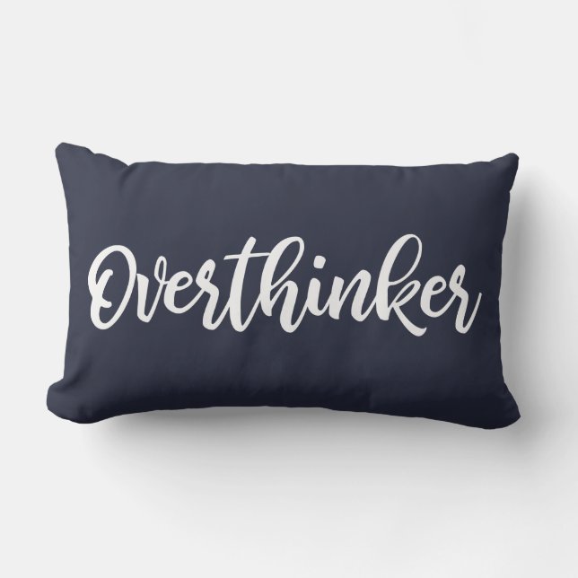 Overthinker Handwritten Script Humor Home Decor Lumbar Pillow (Front)