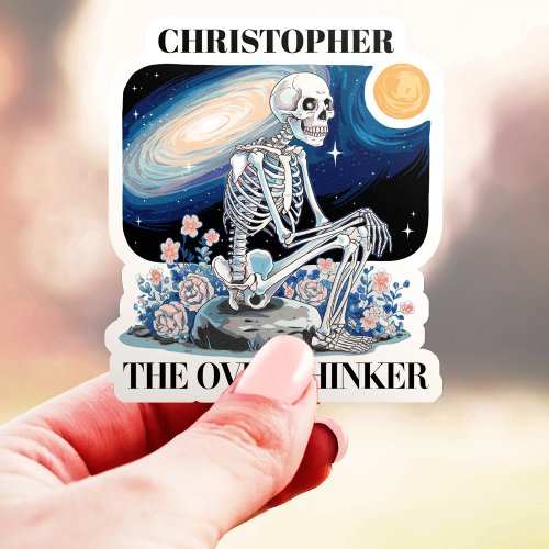 Overthinker Skeleton Custom Name Vinyl Sticker