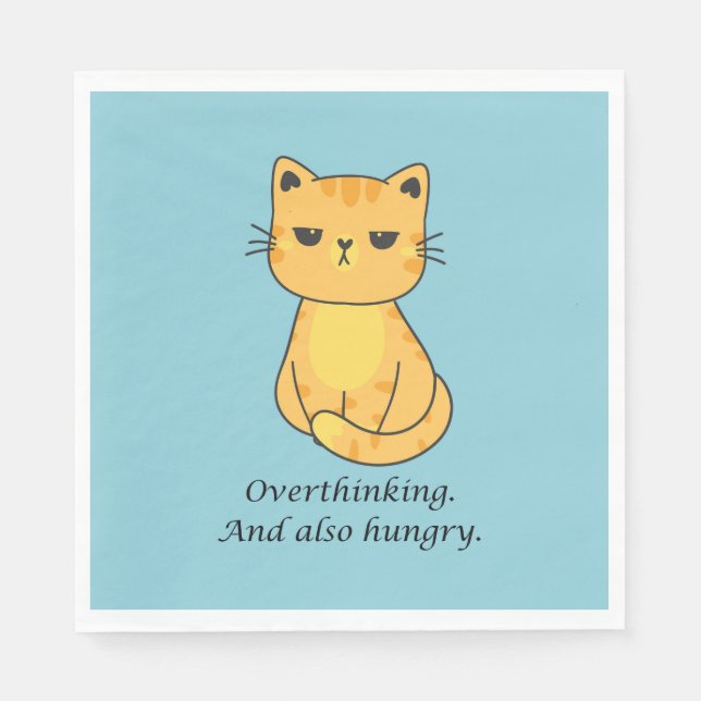Overthinking And Hungry Orange Cat Napkins (Front)