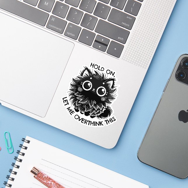 Overthinking Cat Sticker (Laptop w/ iPhone)