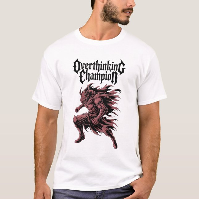 Overthinking Champion Graphic Edgy Demonic T-Shirt (Front)