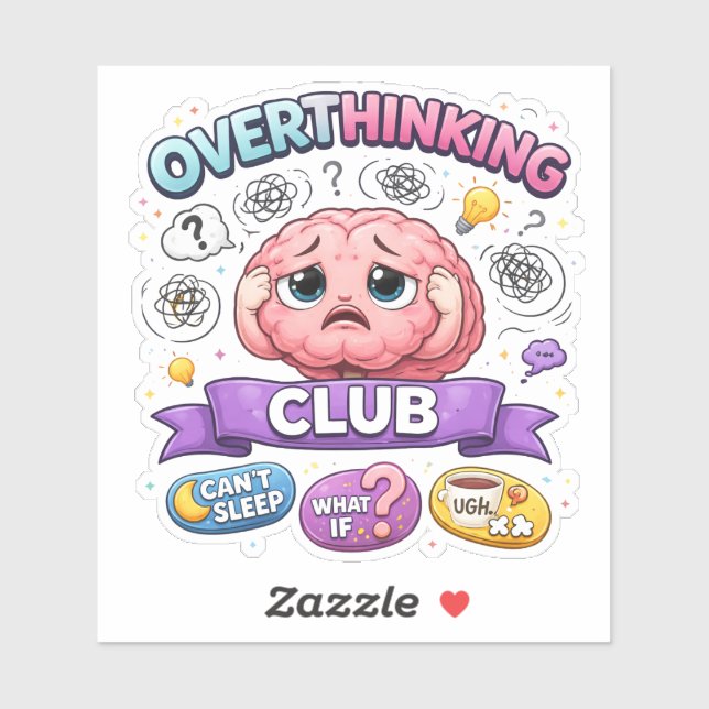 Overthinking Club Cartoon Custom-Cut Vinyl Sticker (Sheet)