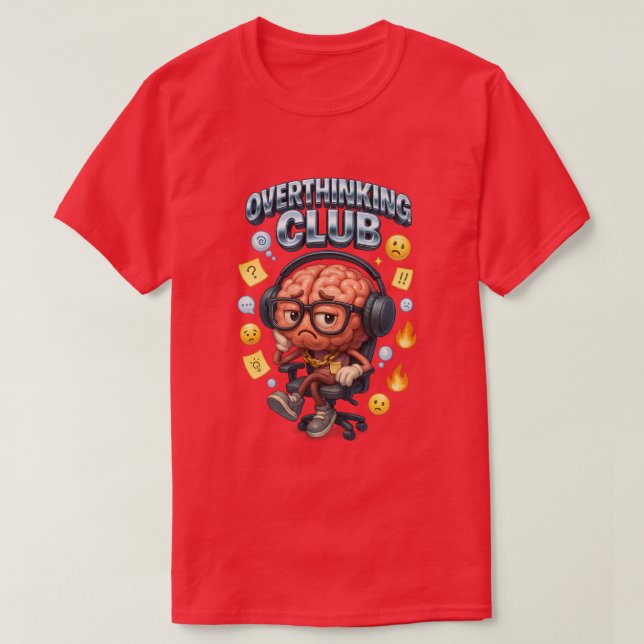 Overthinking Club Funny Brain Emoji Cartoon T-Shirt (Design Front)