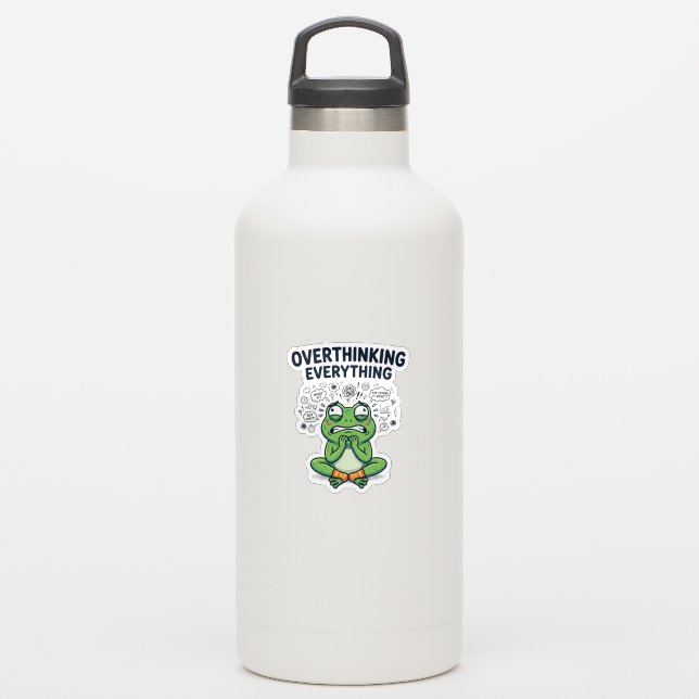 Overthinking Frog Water Bottle Sticker (Waterbottle)