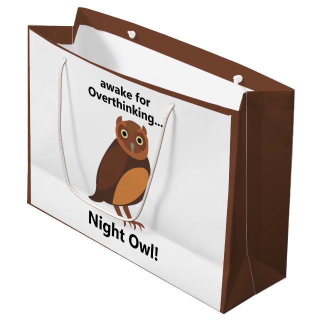 Overthinking Night Owl Funny Large Gift Bag (Front Angled)
