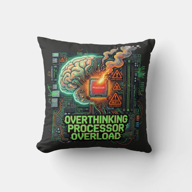 Overthinking Processor Overload Funny Tech Brain D Throw Pillow (Front)