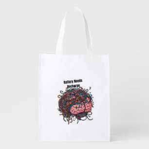 Overthinking Sticker – Funny Mental Health Humor L Grocery Bag