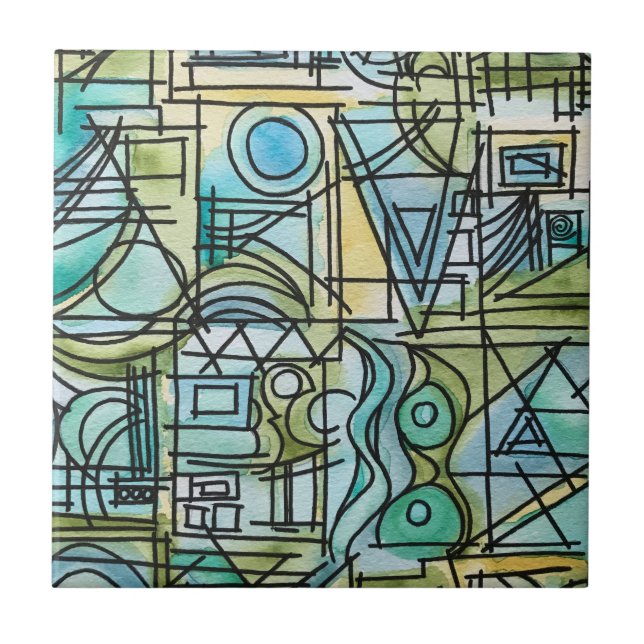 Overture-Hand Painted Modern Geometric Art Ceramic Tile (Front)