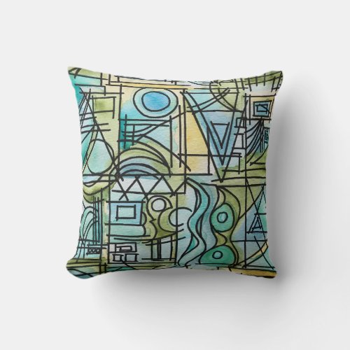 Overture-Modern Geometric Watercolor Art Throw Pillow
