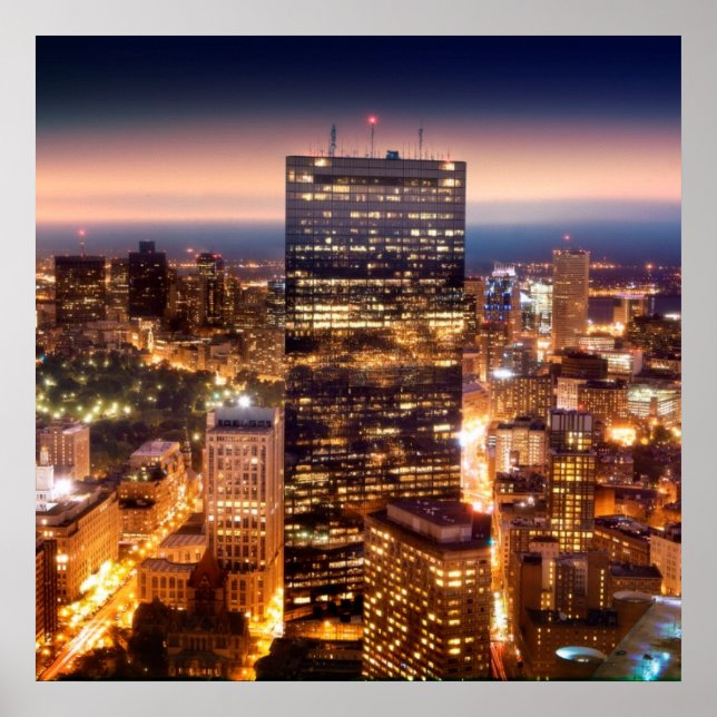 Overview of Boston at night Poster (Front)