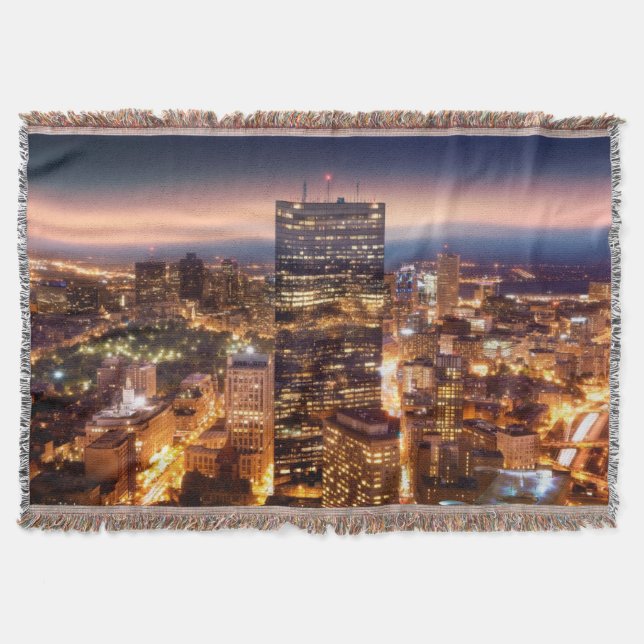 Overview of Boston at night Throw Blanket (Front)