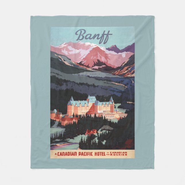 Overview of the Banff Springs Hotel Poster Fleece Blanket (Front)