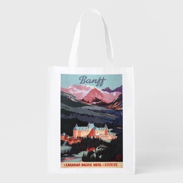 Overview of the Banff Springs Hotel Poster Grocery Bag (Front)