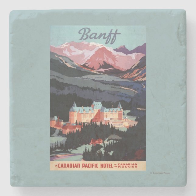 Overview of the Banff Springs Hotel Poster Stone Coaster (Front)